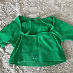 Ribbed Emerald Green Square-Neck Crop Top